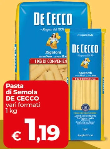 Pasta di semola De Cecco vari formati 1 kg