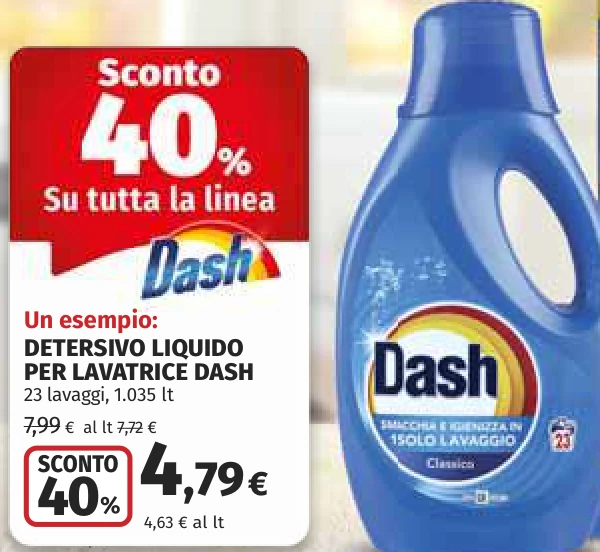 DETERSIVO LIQUIDO PER LAVATRICE DASH 23 lavaggi, 1.035 lt