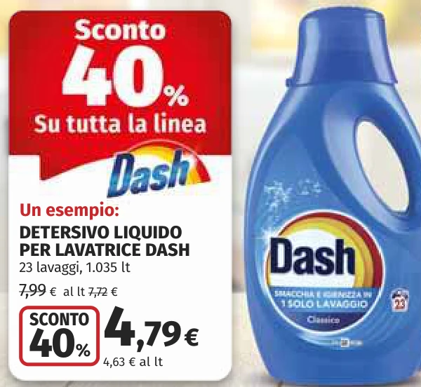 DETERSIVO LIQUIDO PER LAVATRICE DASH 23 lavaggi, 1.035 lt