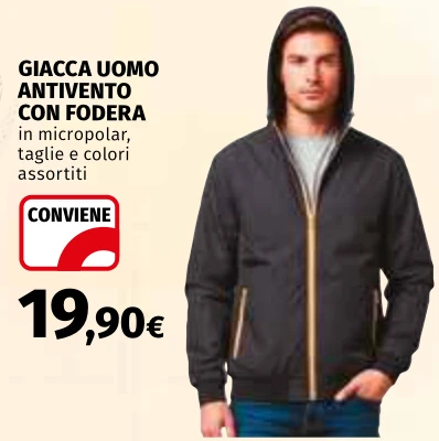 Giacca uomo antivento con fodera in micropolar