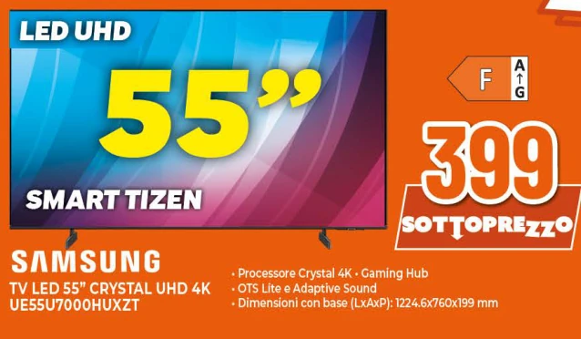 Samsung TV LED 55 pollici Crystal UHD 4K UE55U7000HUXZT