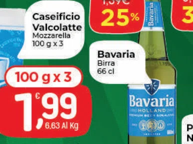 Caseificio Valcolatte Mozzarella 100 gx3 Bavaria Birra