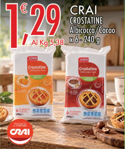 Crai Crostatine albicocca o cacao x 6, 240 g