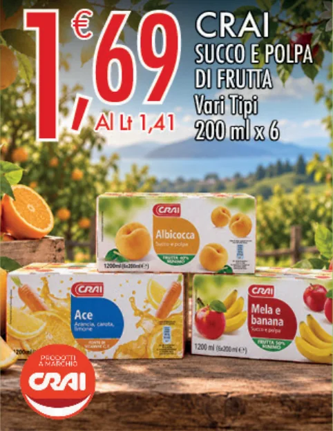 Crai Succo e Polpa di Frutta vari tipi 200 ml x 6