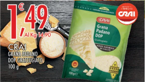 Crai Grana Padano DOP grattugiato, 100 g