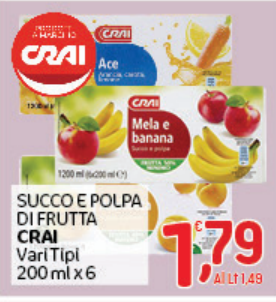 Crai succo e polpa di frutta, vari tipi, 200 ml x 6