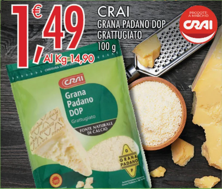 Crai Grana Padano DOP grattugiato, 100 g
