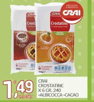 Crai Crostatine albicocca o cacao x 6, 240 g
