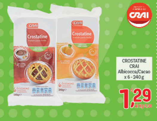 Crai Crostatine albicocca o cacao, 240 g x 6