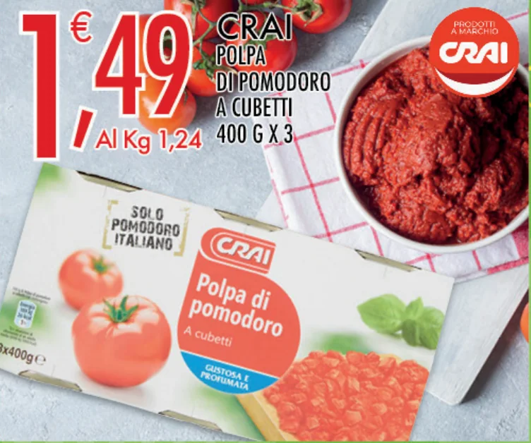 Crai Polpa di pomodoro a cubetti 400 g x 3