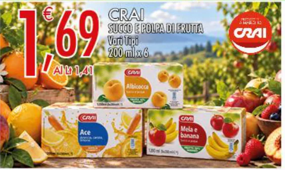 Crai succo e polpa di frutta, vari tipi, 200 ml x 6