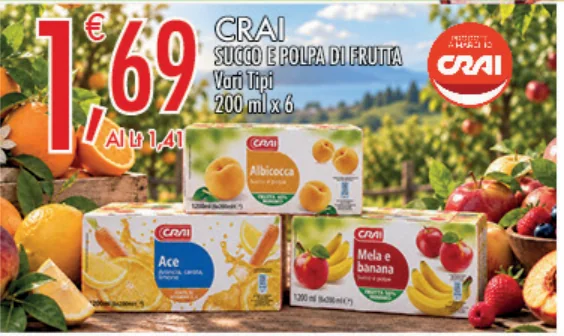 Crai succo e polpa di frutta, vari tipi, 200 ml x 6