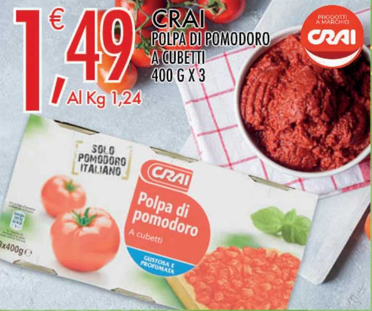 Crai Polpa di pomodoro a cubetti 400 g x 3