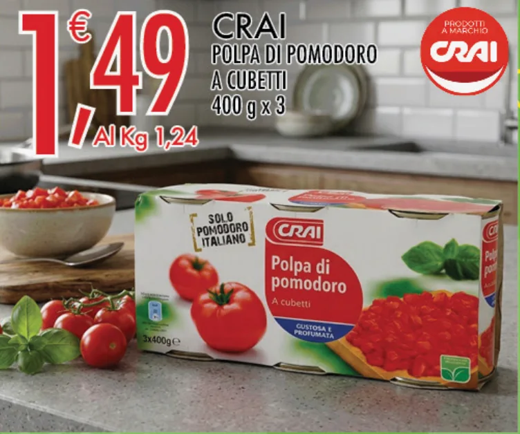 Crai Polpa di pomodoro a cubetti 400 g x 3