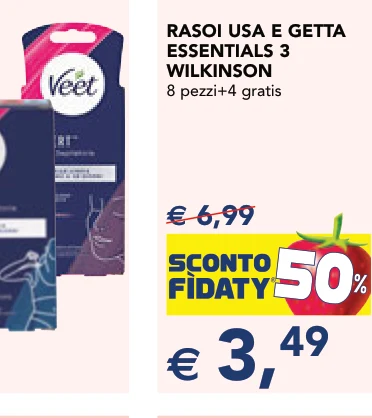 RASOI USA E GETTA ESSENTIALS 3 WILKINSON 8 pezzi+4 gratis