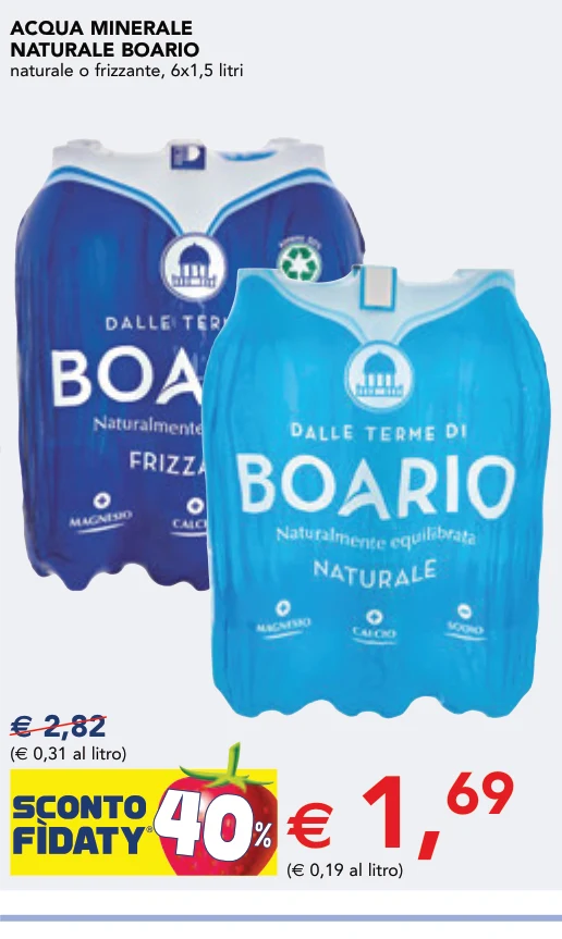 ACQUA MINERALE NATURALE BOARIO naturale o frizzante, 6x1,5 litri