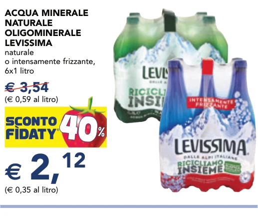 ACQUA MINERALE NATURALE OLIGOMINERALE LEVISSIMA naturale o intensamente frizzante, 6x1 litro