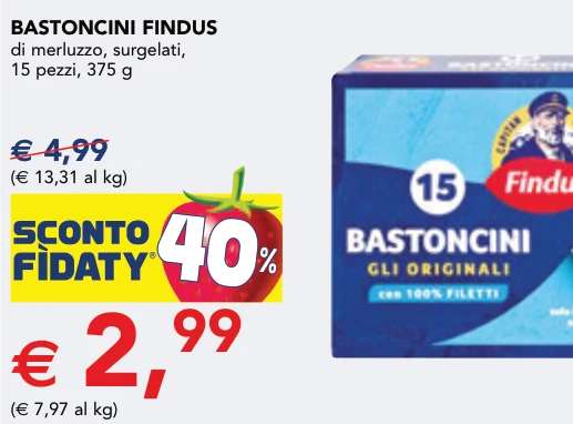 BASTONCINI FINDUS di merluzzo, surgelati, 15 pezzi, 375 g