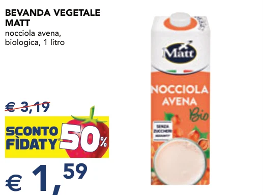 BEVANDA VEGETALE MATT nocciola avena, biologica, 1 litro