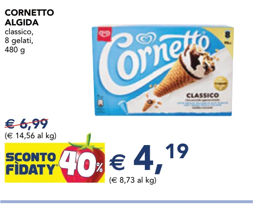CORNETTO ALGIDA classico, 8 gelati, 480 g