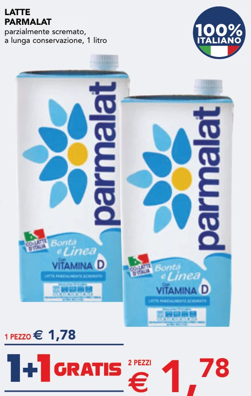 LATTE PARMALAT parzialmente scremato, a lunga conservazione, 1 litro
