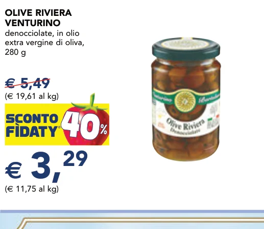 OLIVE RIVIERA VENTURINO denocciolate, in olio extra vergine di oliva, 280 g