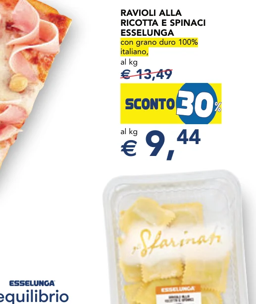 RAVIOLI ALLA RICOTTA E SPINACI ESSELUNGA con grano duro 100% italiano, al kg