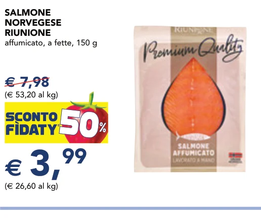 SALMONE NORVEGESE RIUNIONE affumicato, a fette, 150 g