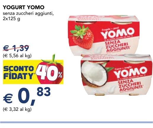 YOGURT YOMO senza zuccheri aggiunti, 2x125 g