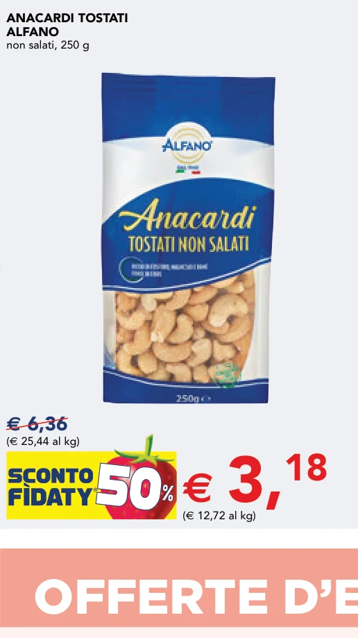 ANACARDI TOSTATI ALFANO non salati, 250 g