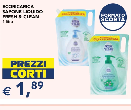 ECORICARICA SAPONE LIQUIDO FRESH & CLEAN 1 litro