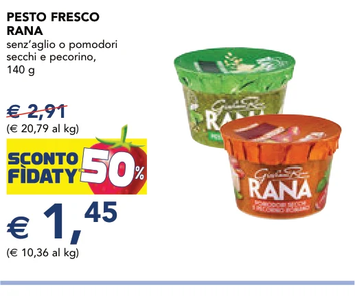 PESTO FRESCO RANA senz’aglio o pomodori secchi e pecorino, 140 g