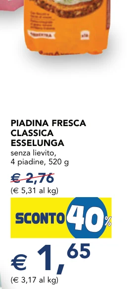 PIADINA FRESCA CLASSICA ESSELUNGA senza lievito, 4 piadine, 520 g