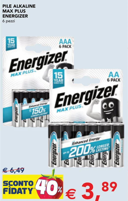 PILE ALKALINE MAX PLUS ENERGIZER 6 pezzi
