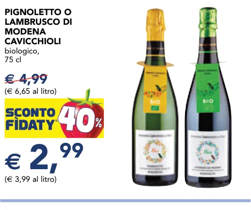 PIGNOLETTO O LAMBRUSCO DI MODENA CAVICCHIOLI biologico, 75 cl