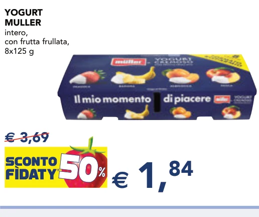 YOGURT MULLER intero, con frutta frullata, 8x125 g
