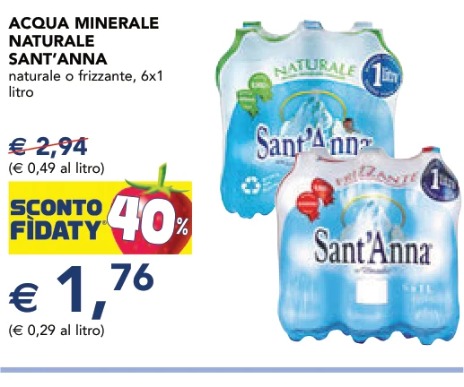 ACQUA MINERALE NATURALE SANT’ANNA naturale o frizzante, 6x1 litro