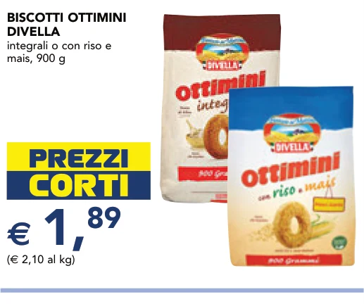 BISCOTTI OTTIMINI DIVELLA integrali o con riso e mais, 900 g