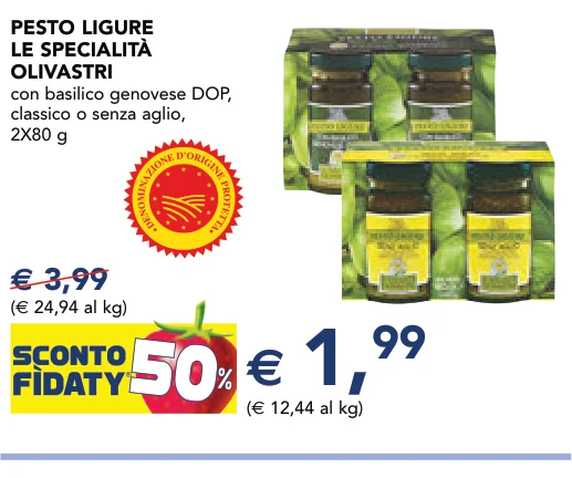 PESTO LIGURE LE SPECIALITÀ OLIVASTRI con basilico genovese DOP, classico o senza aglio, 2X80 g
