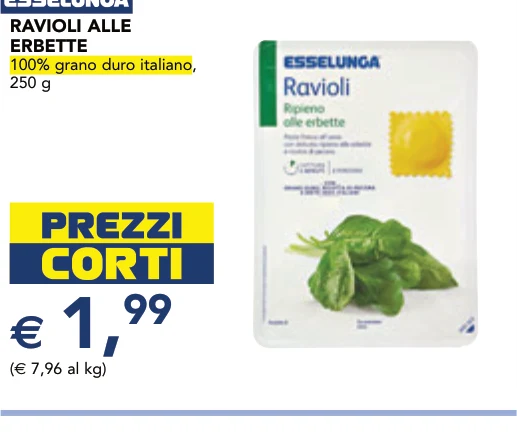 RAVIOLI ALLE ERBETTE 100% grano duro italiano, 250 g