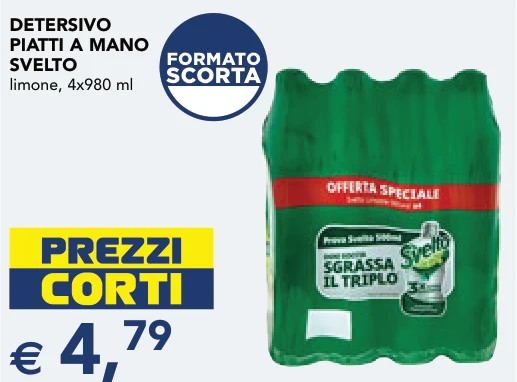 DETERSIVO PIATTI A MANO SVELTO limone, 4x980 ml