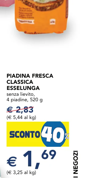 PIADINA FRESCA CLASSICA ESSELUNGA senza lievito, 4 piadine, 520 g