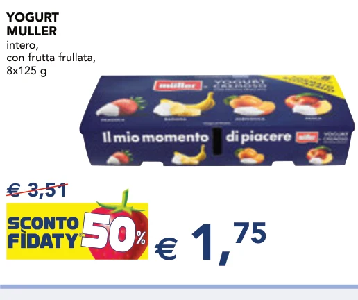 YOGURT MULLER intero, con frutta frullata, 8x125 g