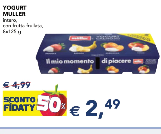 YOGURT MULLER intero, con frutta frullata, 8x125 g