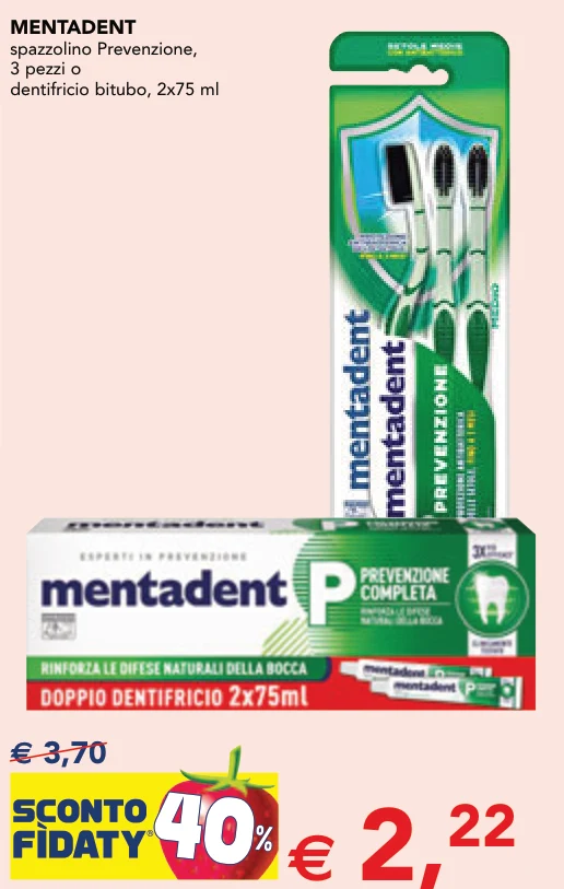 MENTADENT spazzolino Prevenzione, 3 pezzi o dentifricio bitubo, 2x75 ml