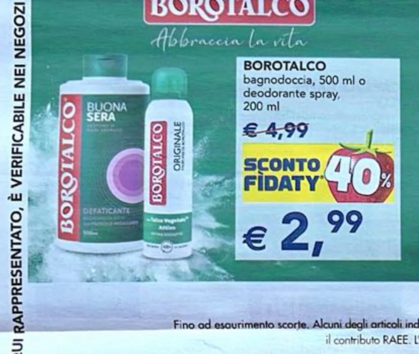 Bagnodoccia o deodorante Borotalco