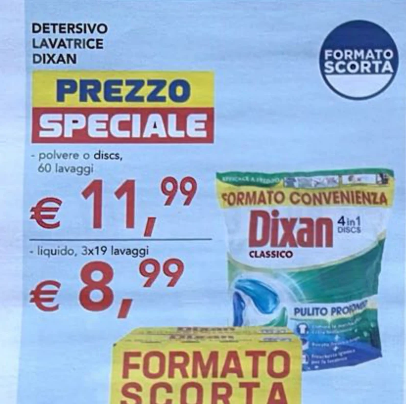 Detersivo lavatrice Dixan polvere o discs