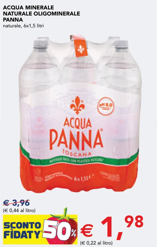 ACQUA MINERALE NATURALE OLIGOMINERALE PANNA naturale, 6x1,5 litri