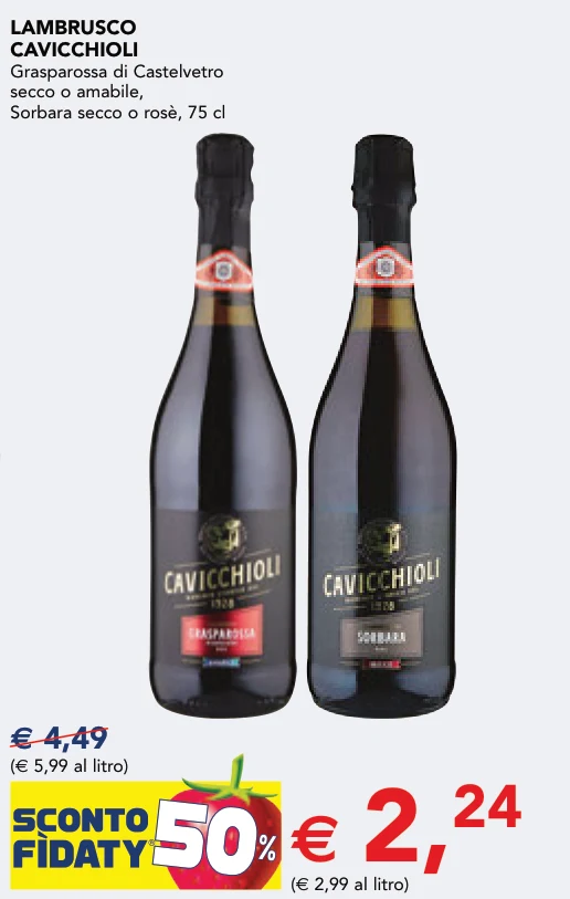 LAMBRUSCO CAVICCHIOLI Grasparossa di Castelvetro secco o amabile, Sorbara secco o rosè, 75 cl