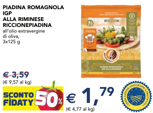 PIADINA ROMAGNOLA IGP ALLA RIMINESE RICCIONEPIADINA all’olio extravergine di oliva, 3x125 g